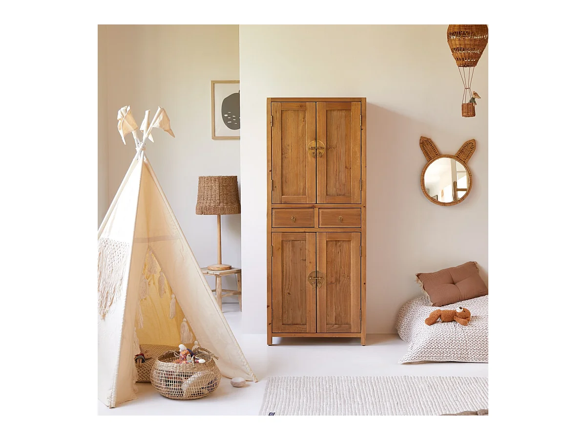 Armoire enfant en bois de pin massif recyclé Yuki Naturel