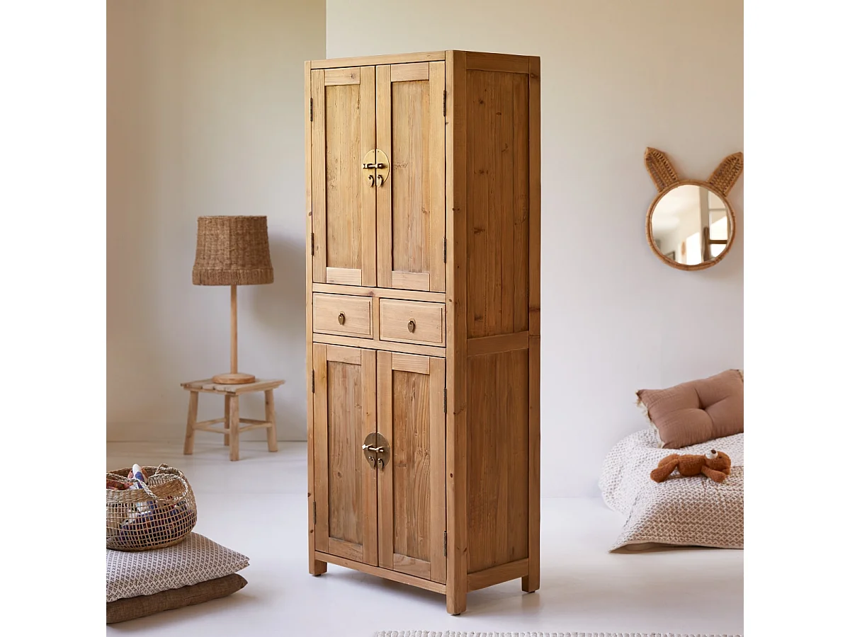 Armadio per bambini in legno di pino massello riciclato Yuki Naturale