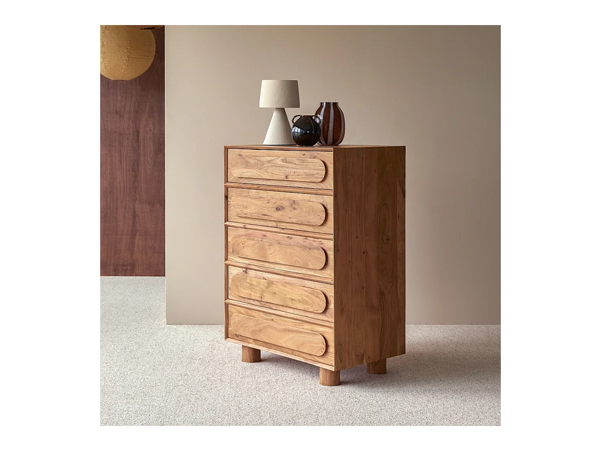 Cassettiera per bambini in legno di acacia massello 5 cassetti Olga