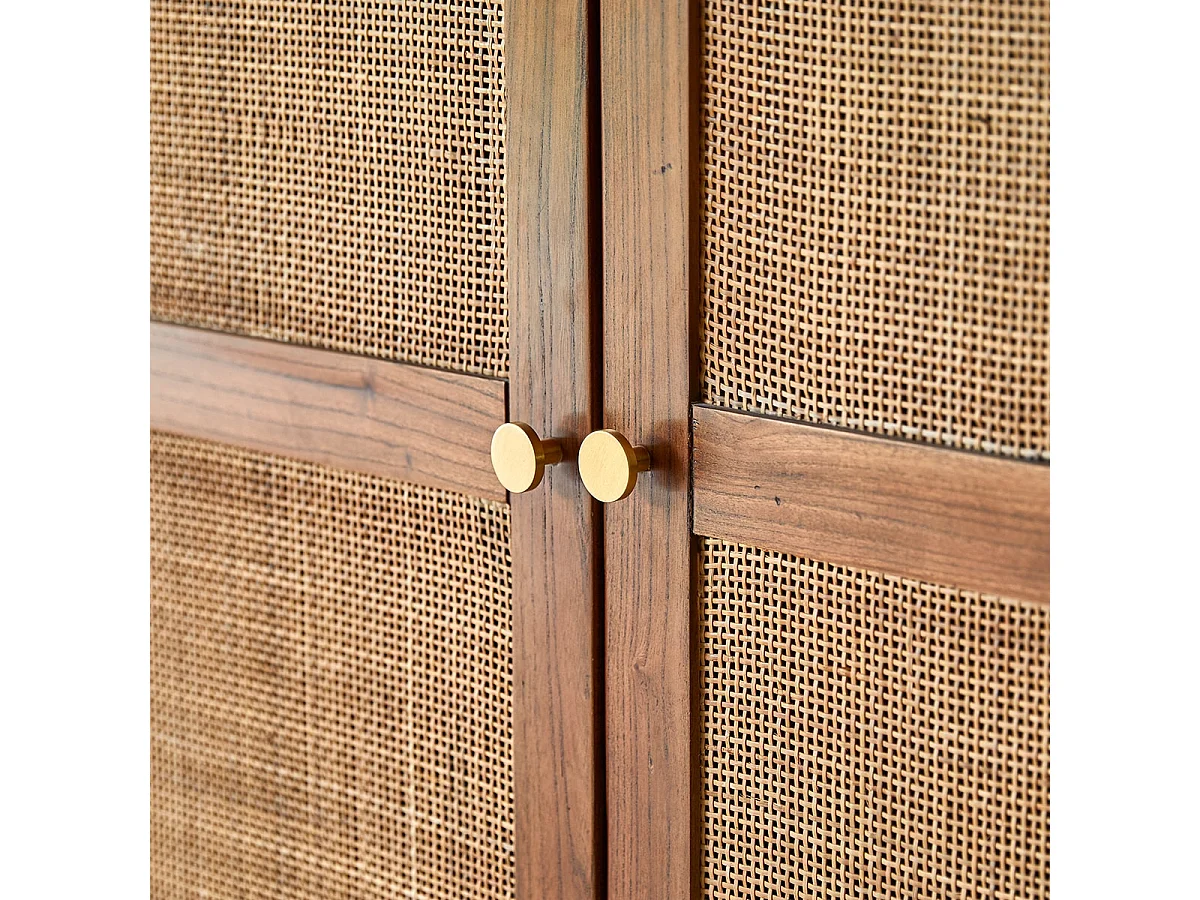Armoire enfant en bois d'orme et rotin Lisbeth