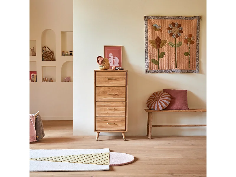 Cassettiera per bambini in legno di teak 4 cassetti Kort