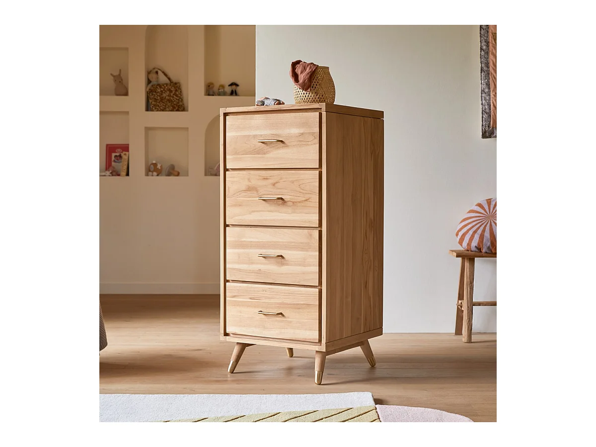 Cassettiera per bambini in legno di teak 4 cassetti Kort