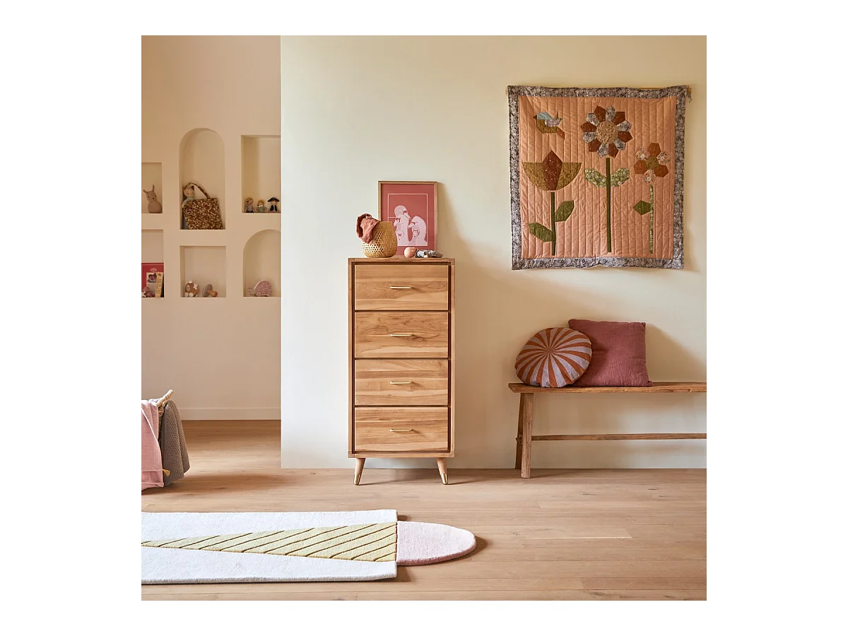 Chiffonnier enfant en bois de teck 4 tiroirs Kort