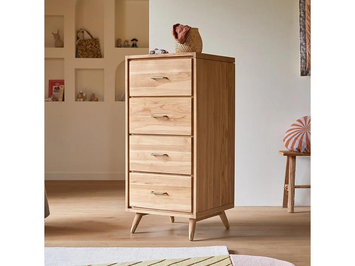 Cassettiera per bambini in legno di teak 4 cassetti Kort