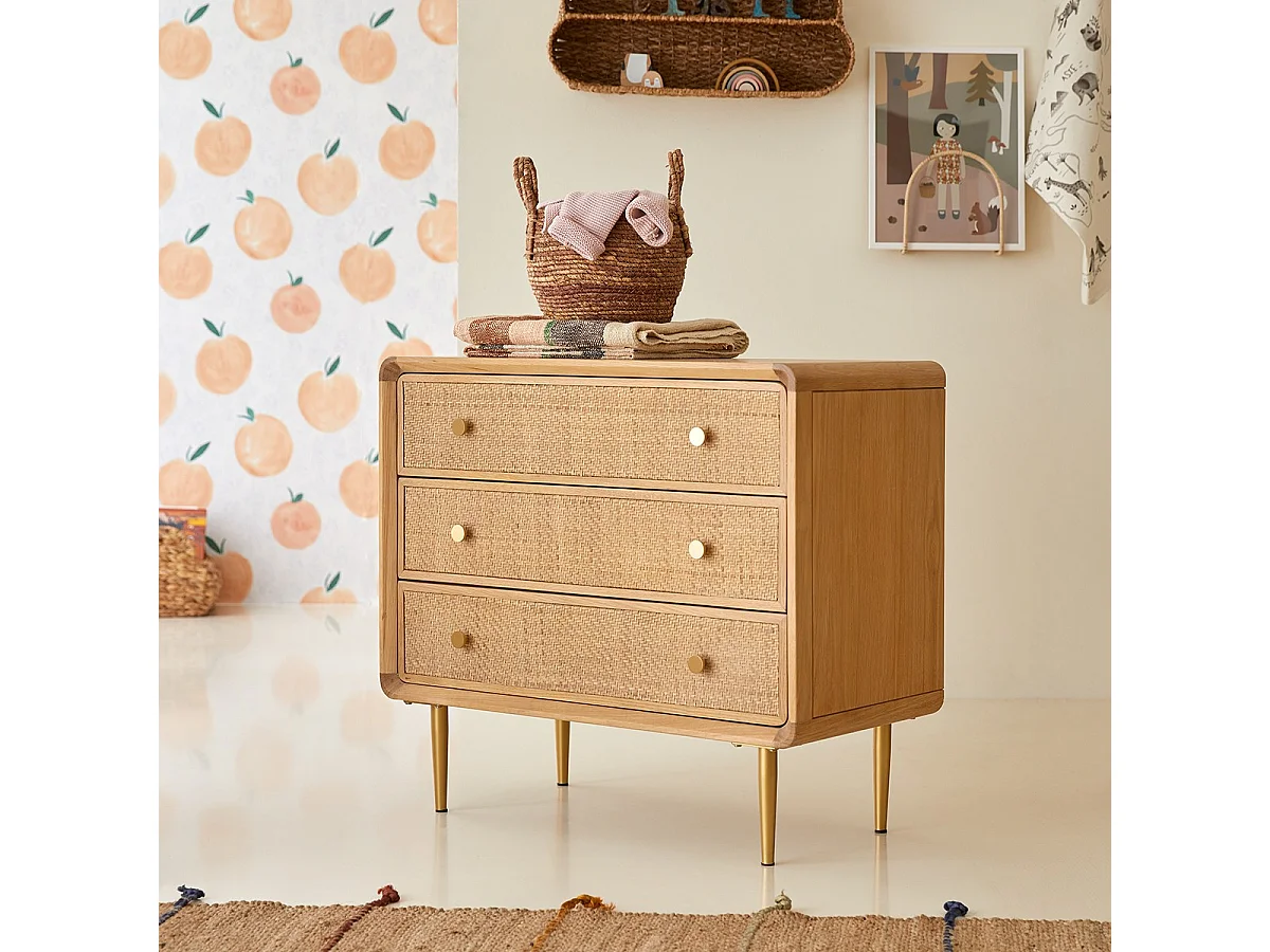 Cassettiera per bambini in legno di rovere a 3 cassetti Côme