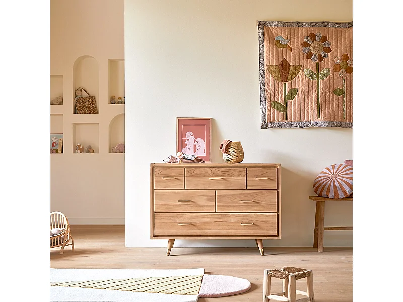 Cassettiera per bambini in legno di teak 6 cassetti Kort