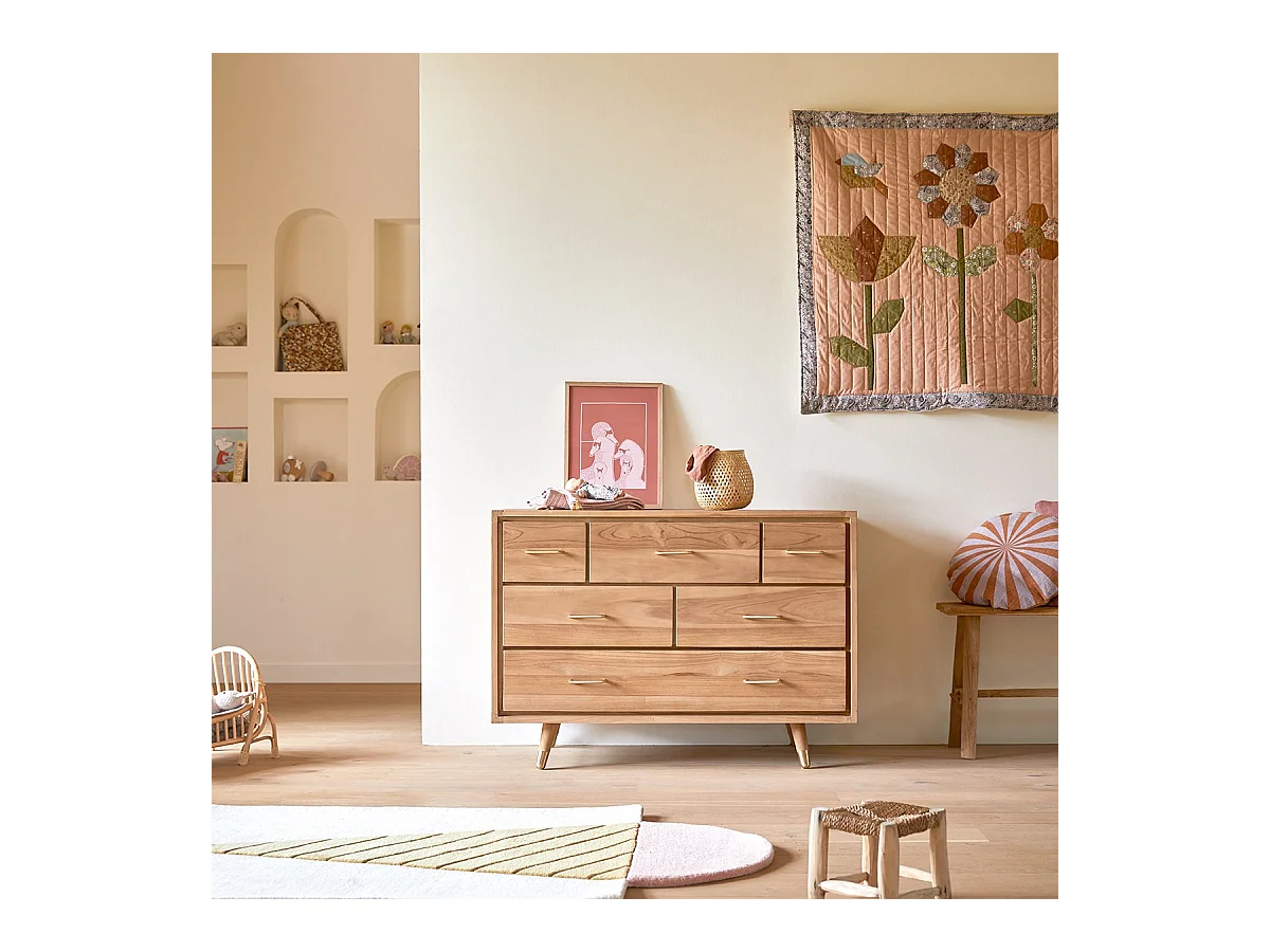 Kinderkommode Kort mit 6 Schubladen, aus massivem Teakholz