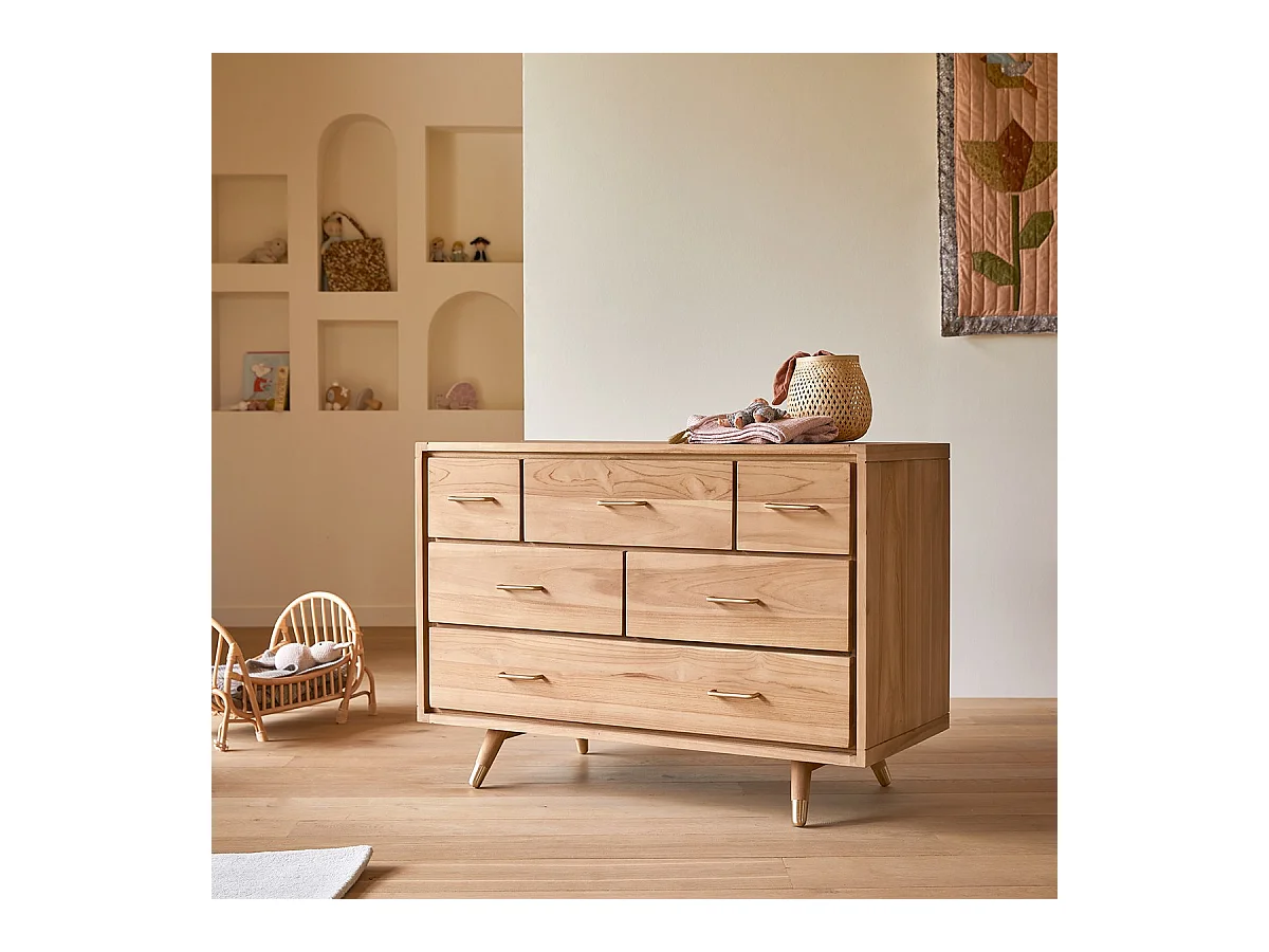Kinderkommode Kort mit 6 Schubladen, aus massivem Teakholz