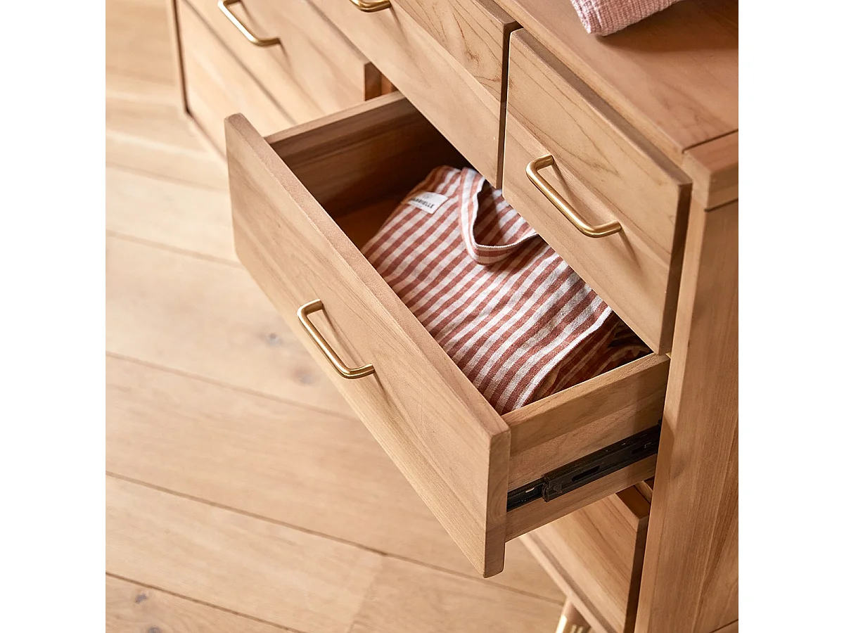 Kinderkommode Kort mit 6 Schubladen, aus massivem Teakholz