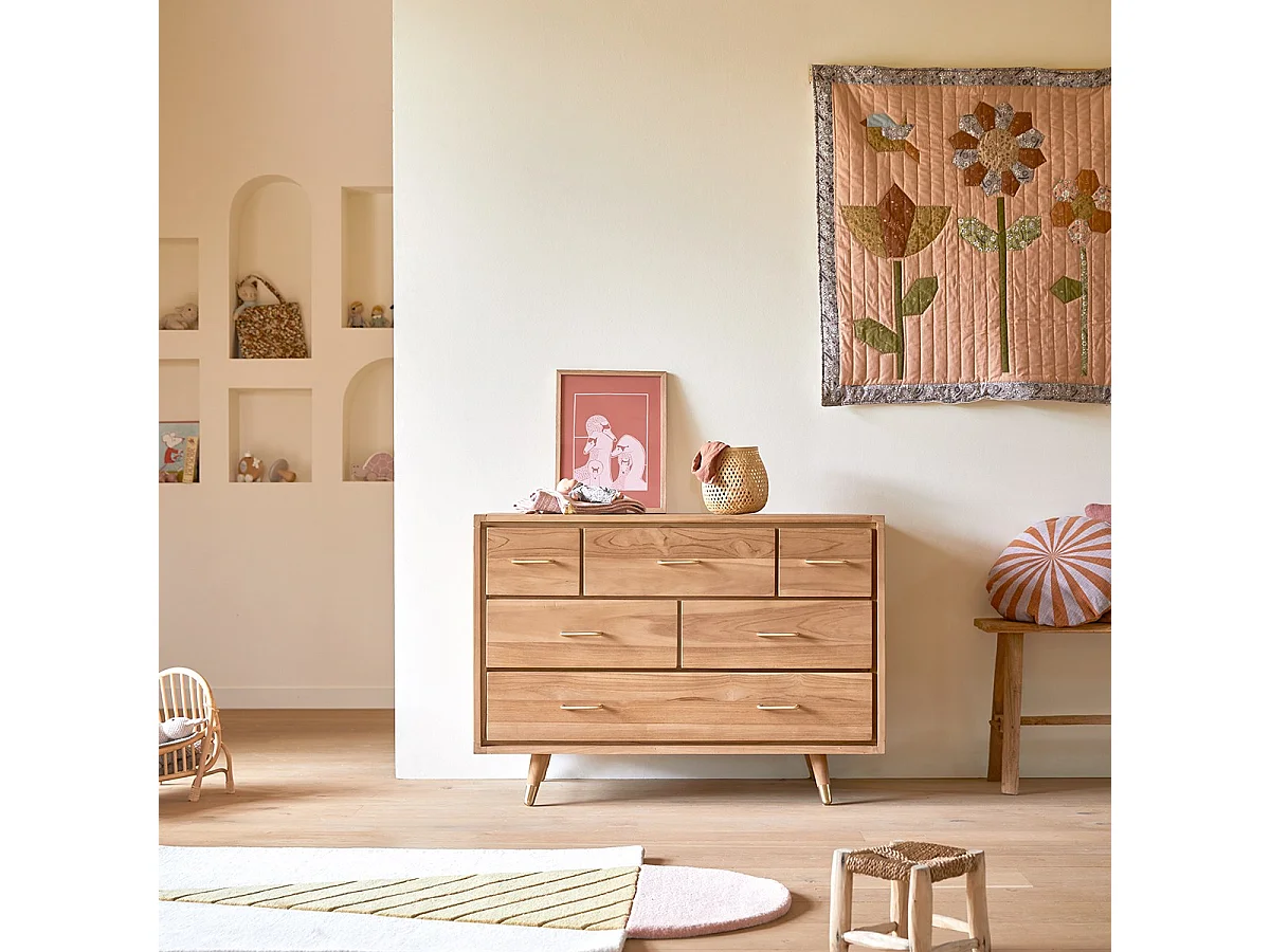Kinderkommode Kort mit 6 Schubladen, aus massivem Teakholz