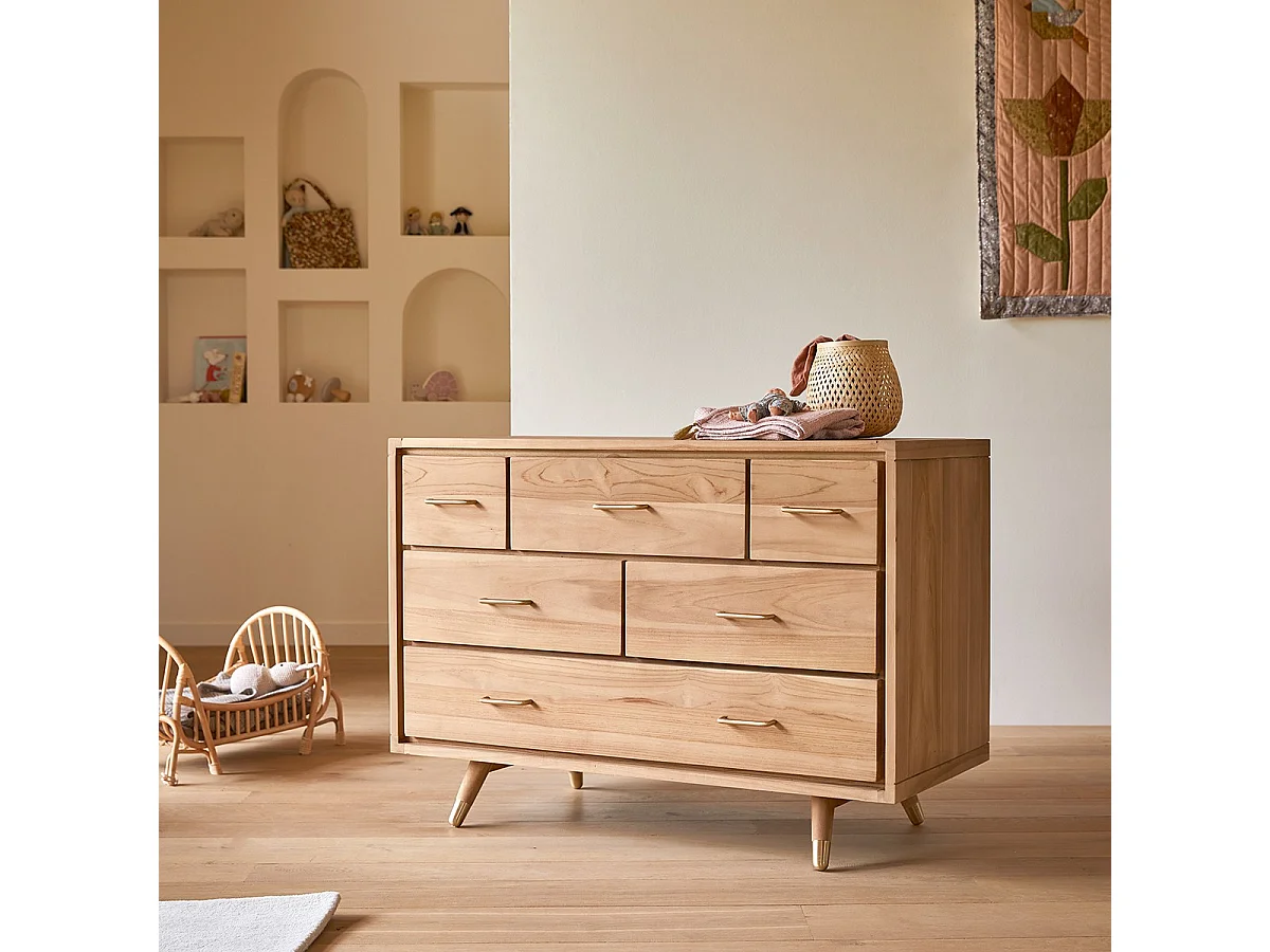Kinderkommode Kort mit 6 Schubladen, aus massivem Teakholz