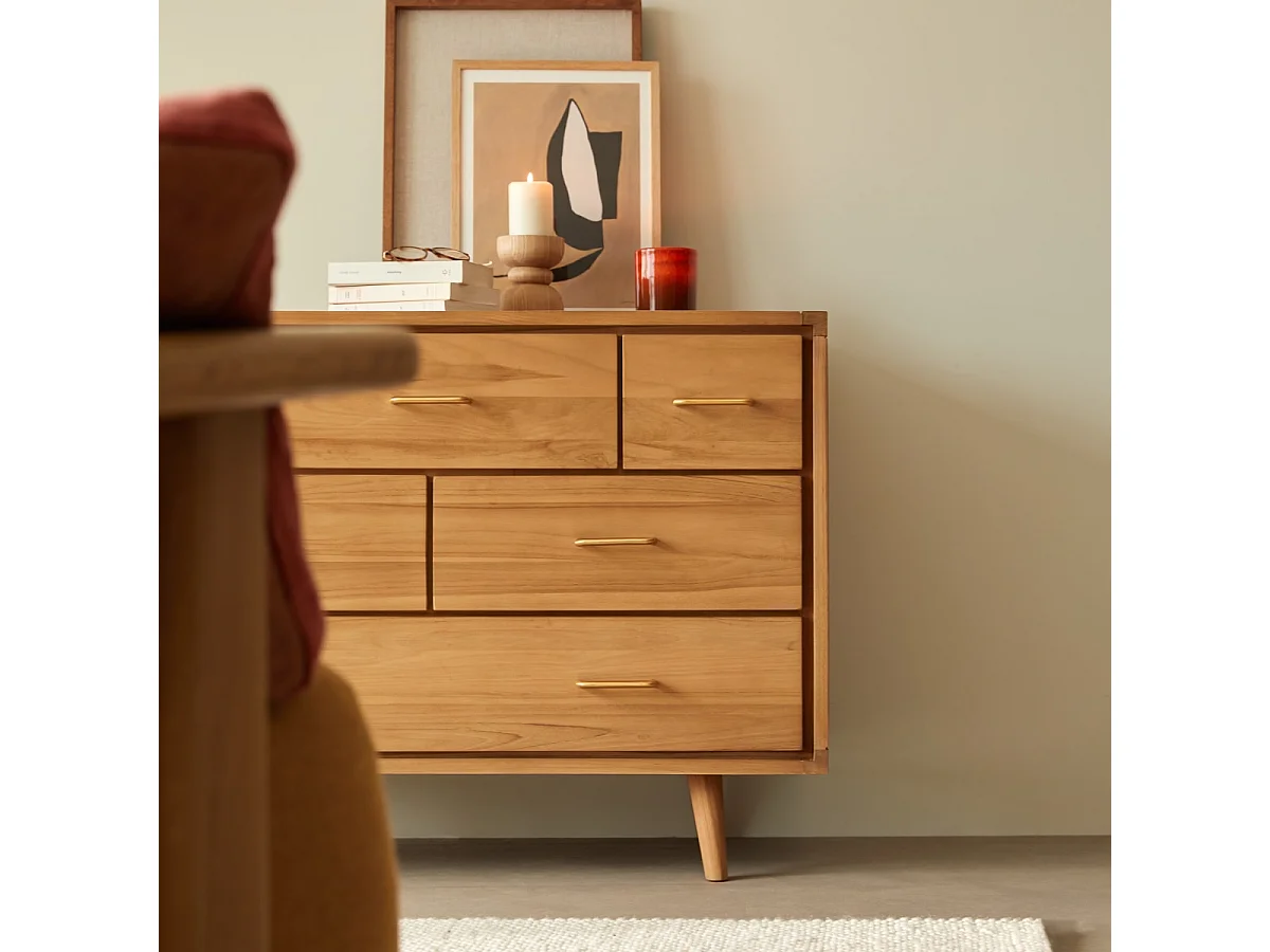 Kinderkommode Kort mit 6 Schubladen, aus massivem Teakholz