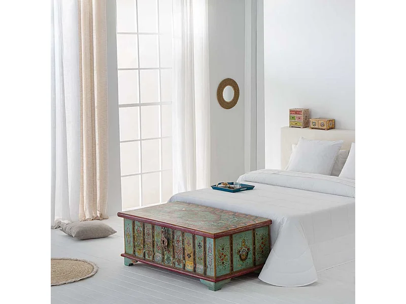 Baú de madeira multicolorido pintado à mão, 120x64x44h cm