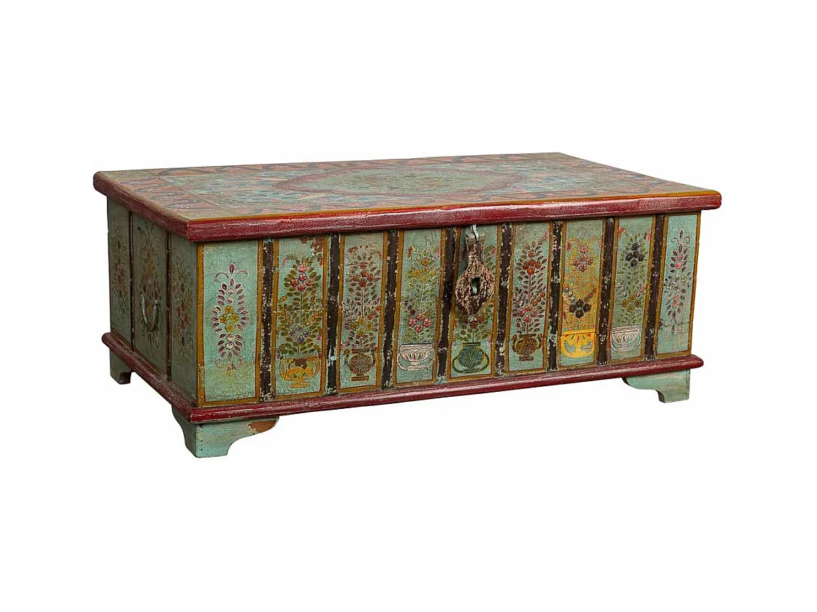 Baú de madeira multicolorido pintado à mão, 120x64x44h cm