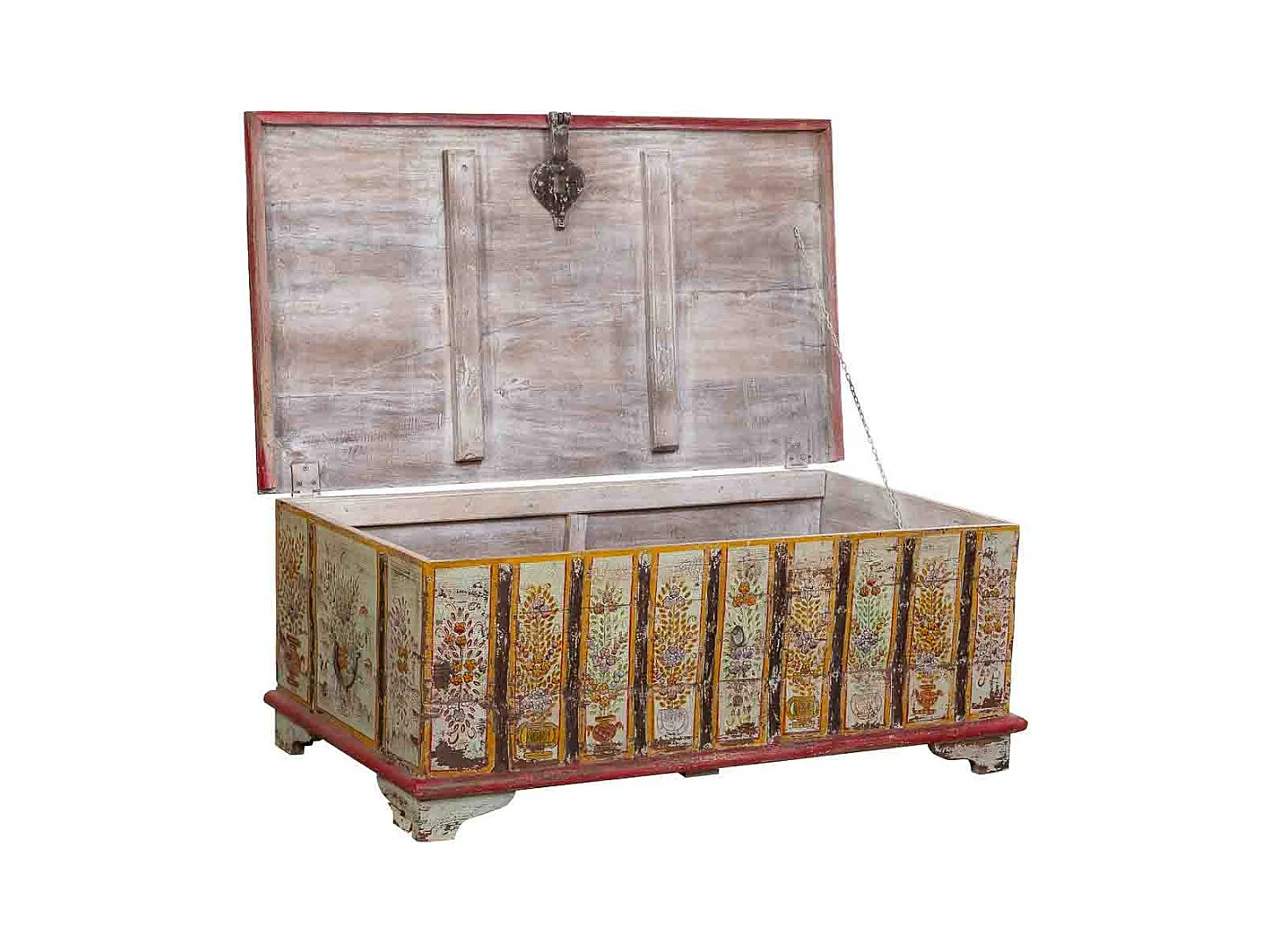 Baú de madeira multicolorido pintado à mão, 120x64x44h cm