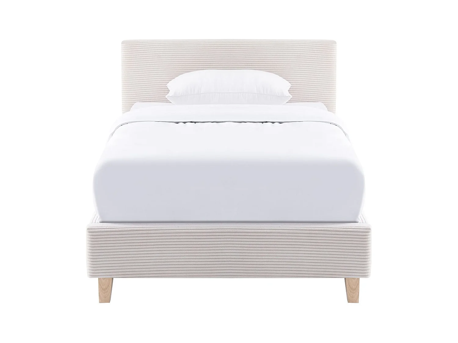 Lit adulte 90x190 cm avec tête de lit capitonnée en tissu beige - Milo