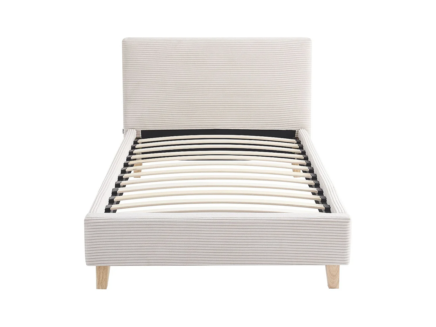 Lit adulte 90x190 cm avec tête de lit capitonnée en tissu beige - Milo