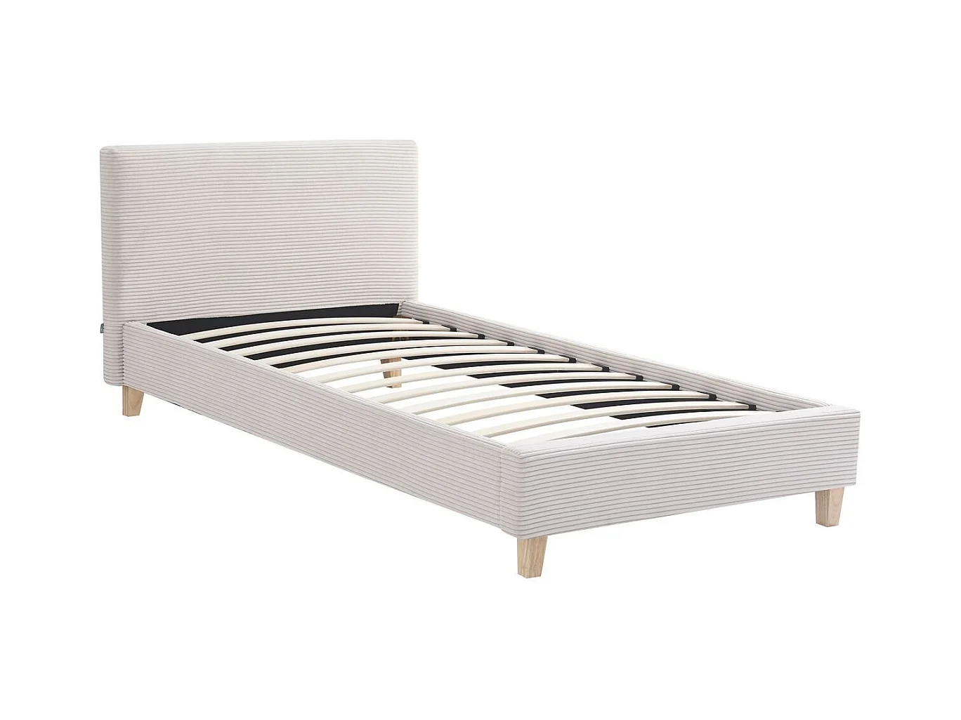 Lit adulte 90x190 cm avec tête de lit capitonnée en tissu beige - Milo