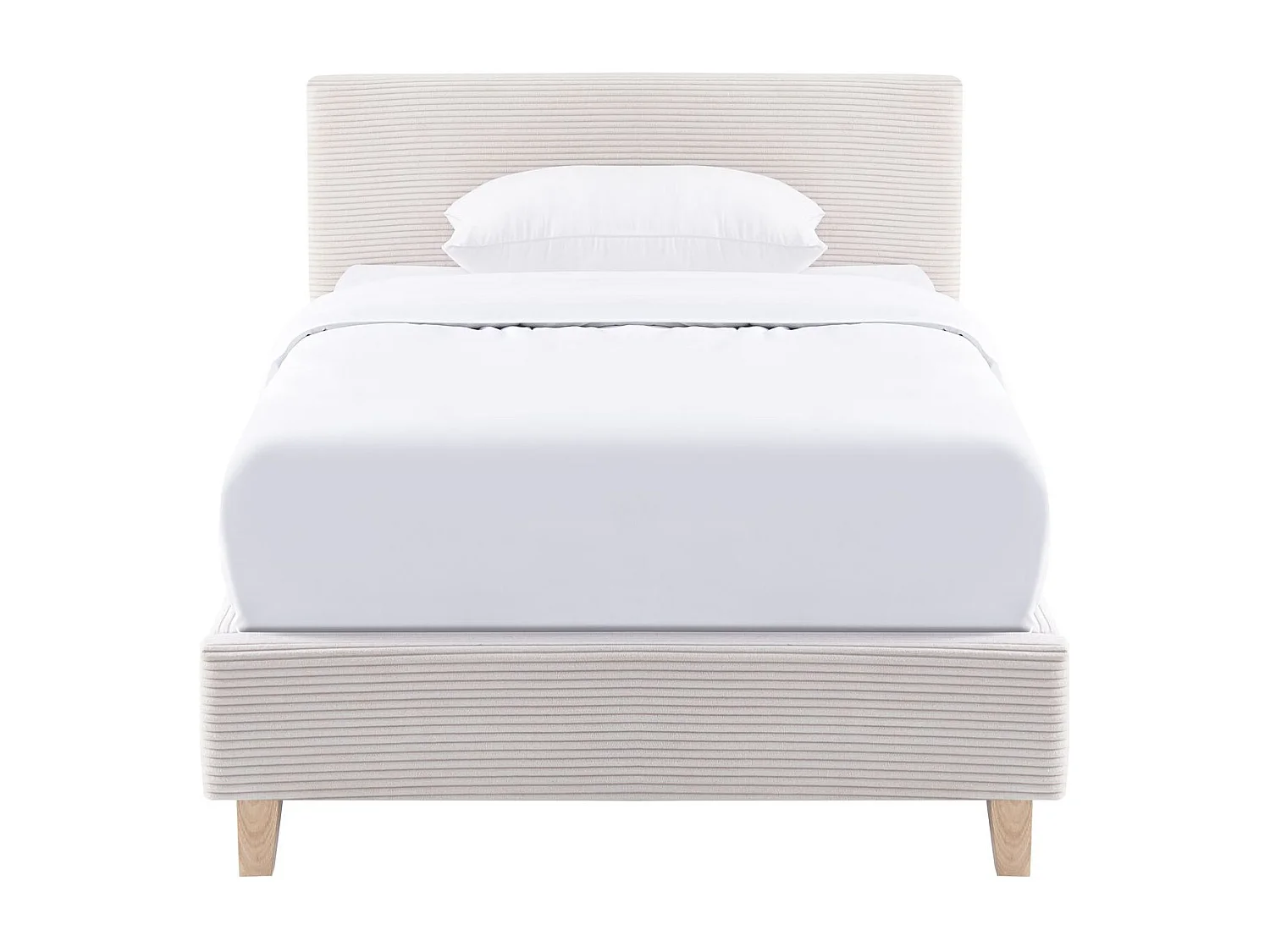 Lit adulte 90x190 cm avec tête de lit capitonnée en tissu beige - Milo