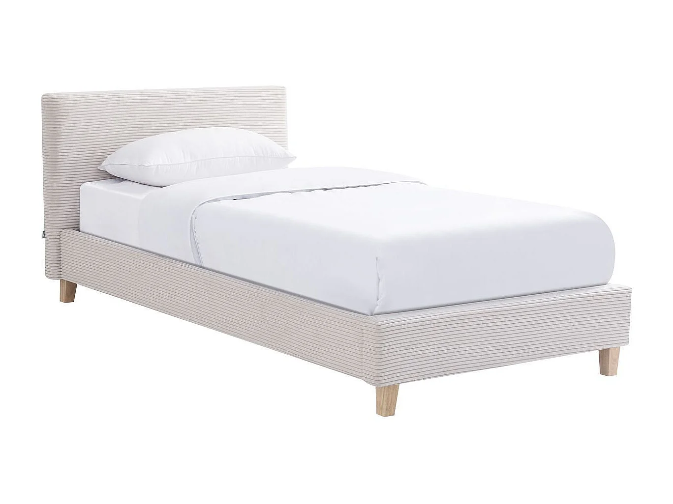 Lit adulte 90x190 cm avec tête de lit capitonnée en tissu beige - Milo