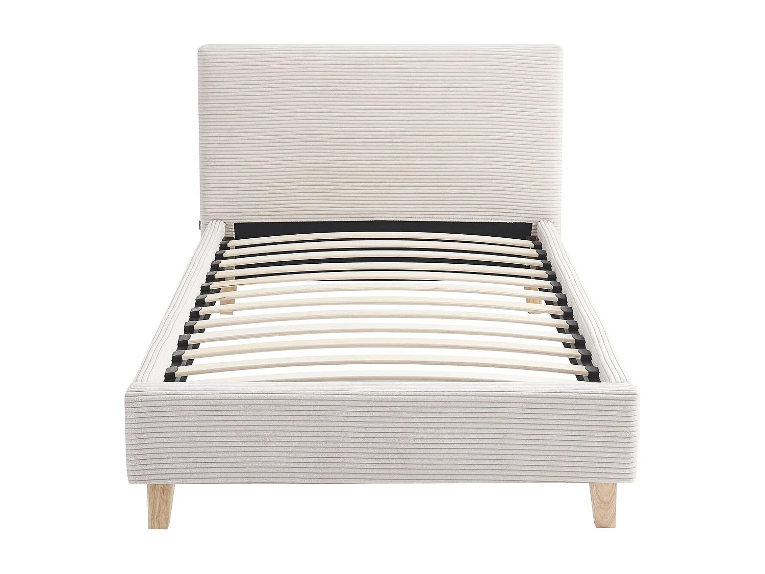 Lit adulte 90x190 cm avec tête de lit capitonnée en tissu beige - Milo