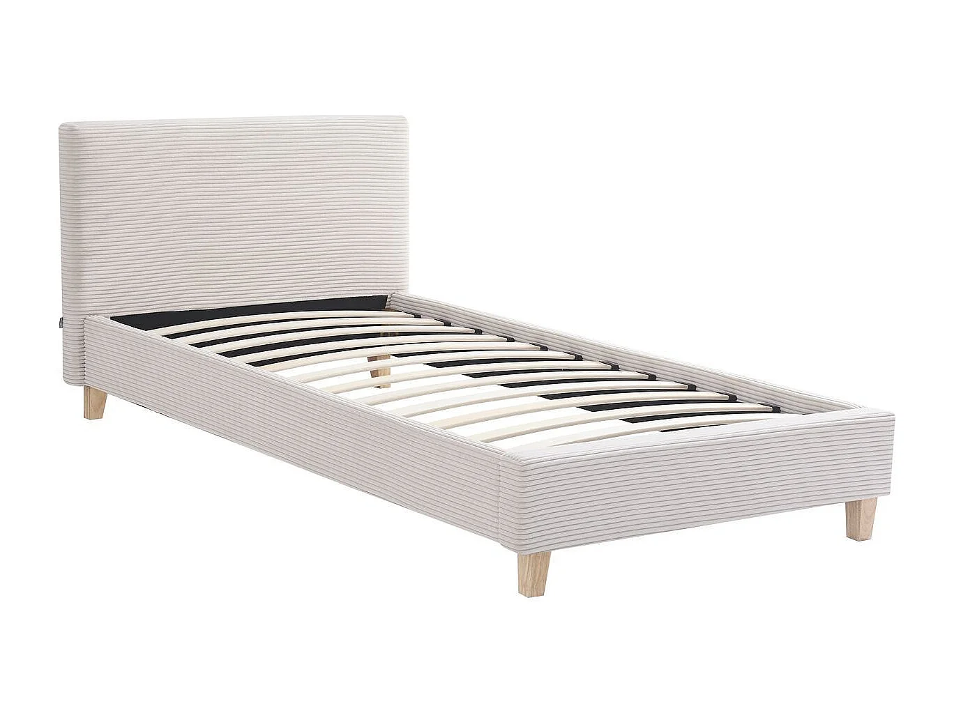 Lit adulte 90x190 cm avec tête de lit capitonnée en tissu beige - Milo