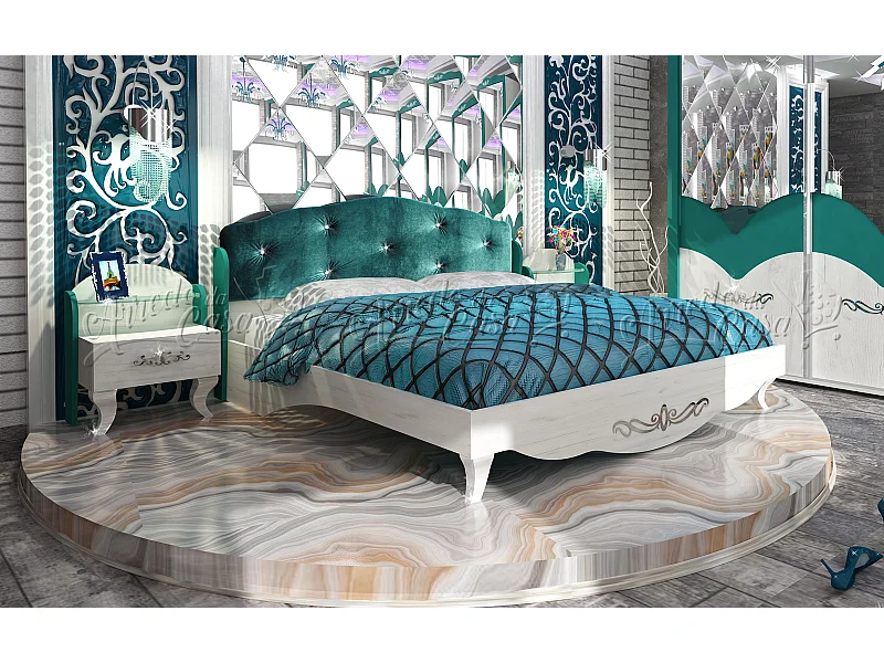 Letto matrimoniale verde acqua e bianco effetto legno LU7