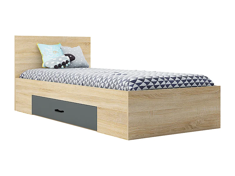 Letto singolo con cassetto laterale 90x200 cm in rovere chiaro e grigio antracite LG73