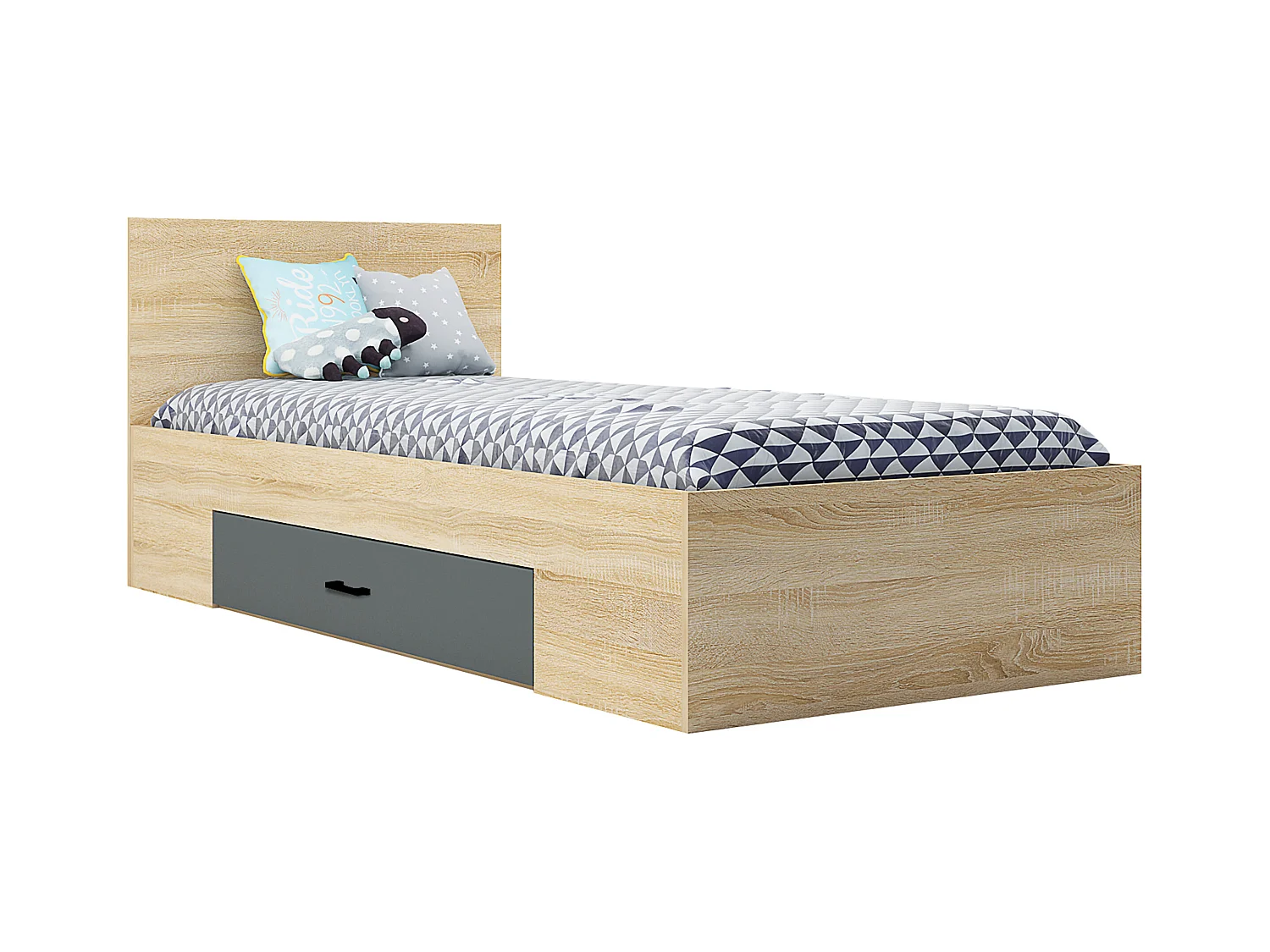 Letto singolo con cassetto laterale 90x200 cm in rovere chiaro e grigio antracite LG73