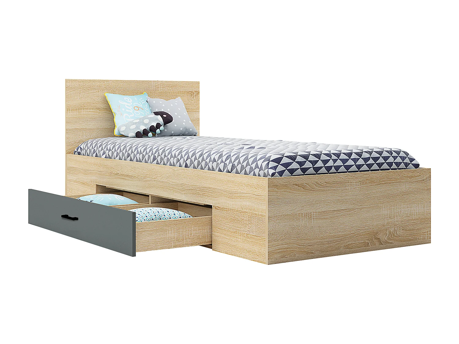 Letto singolo con cassetto laterale 90x200 cm in rovere chiaro e grigio antracite LG73