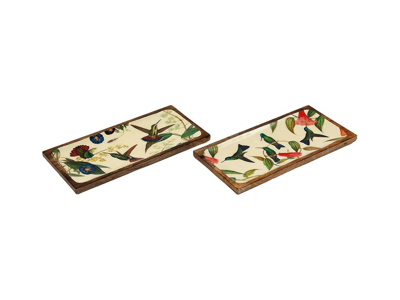 Plateau en manguier et émail Colibri 40 x 19 cm (Lot de 2)