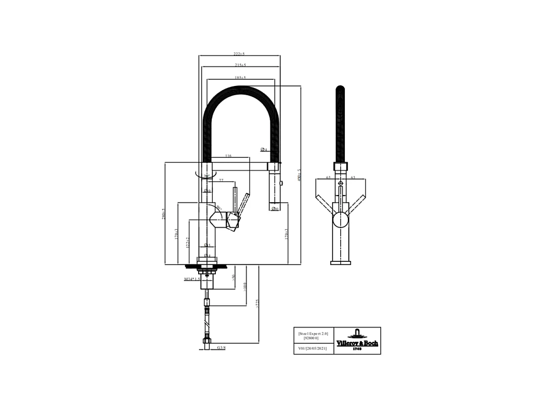 Robinet cuisine semi-pro VILLEROY ET BOCH Steel expert 2.0 noir mat