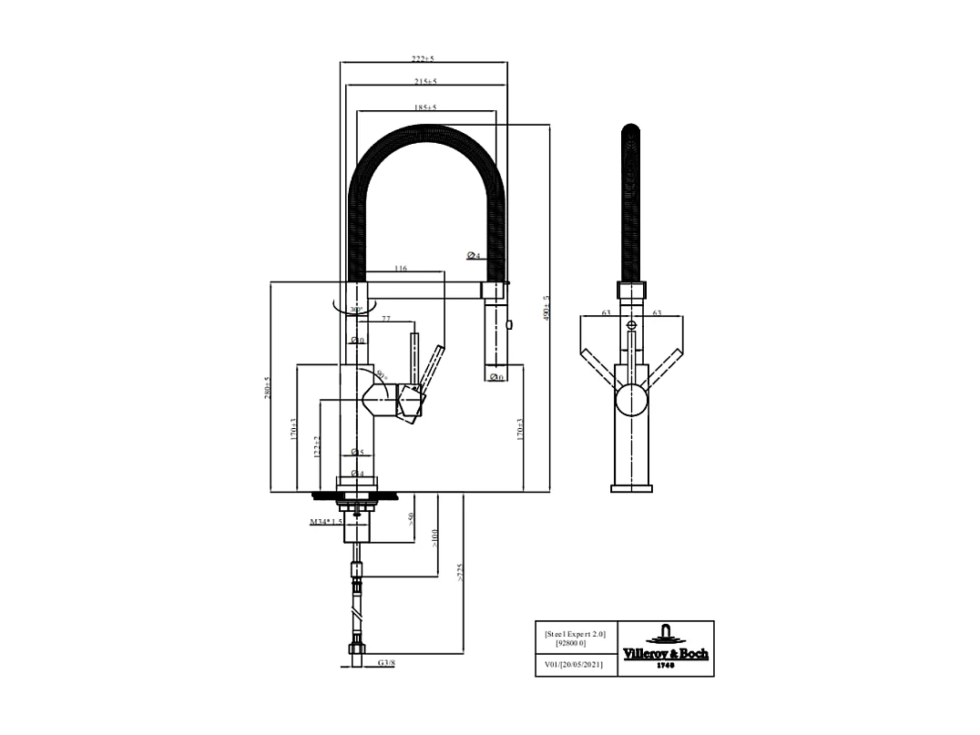 Robinet cuisine semi-pro VILLEROY ET BOCH Steel expert 2.0 noir mat