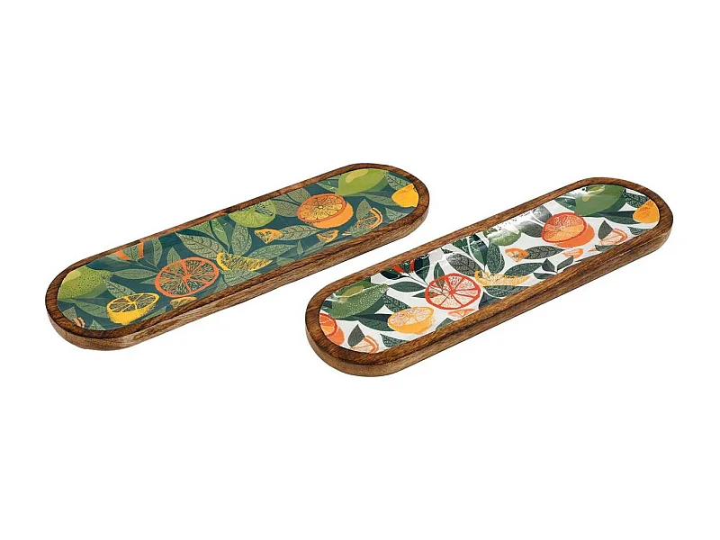 Plateau en manguier et émail Agrumes (Lot de 2)