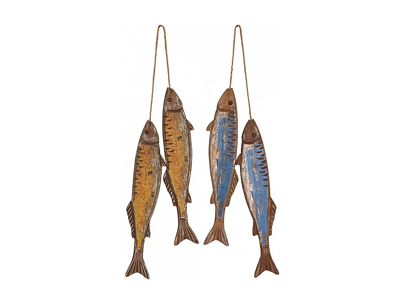 Poissons à suspendre en bois jaune et bleu Lot de 2