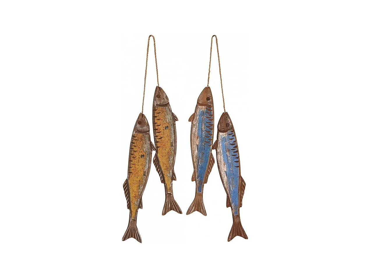Poissons à suspendre en bois jaune et bleu Lot de 2