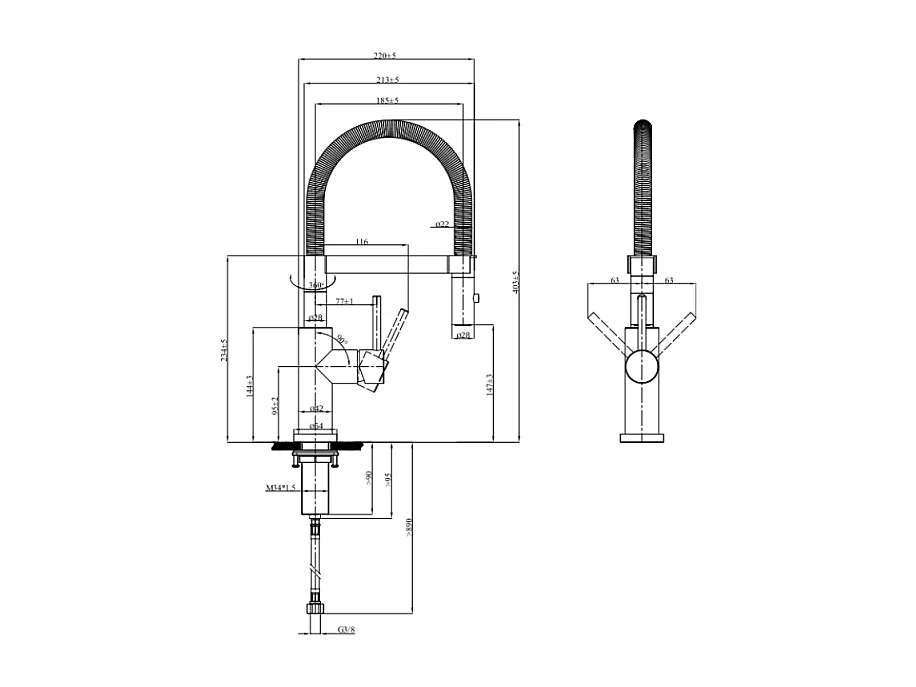 Robinet cuisine semi-pro VILLEROY ET BOCH Steel Expert compact window noir mat