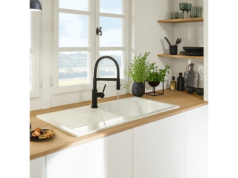 Robinet cuisine semi-pro VILLEROY ET BOCH Steel Expert compact window noir mat