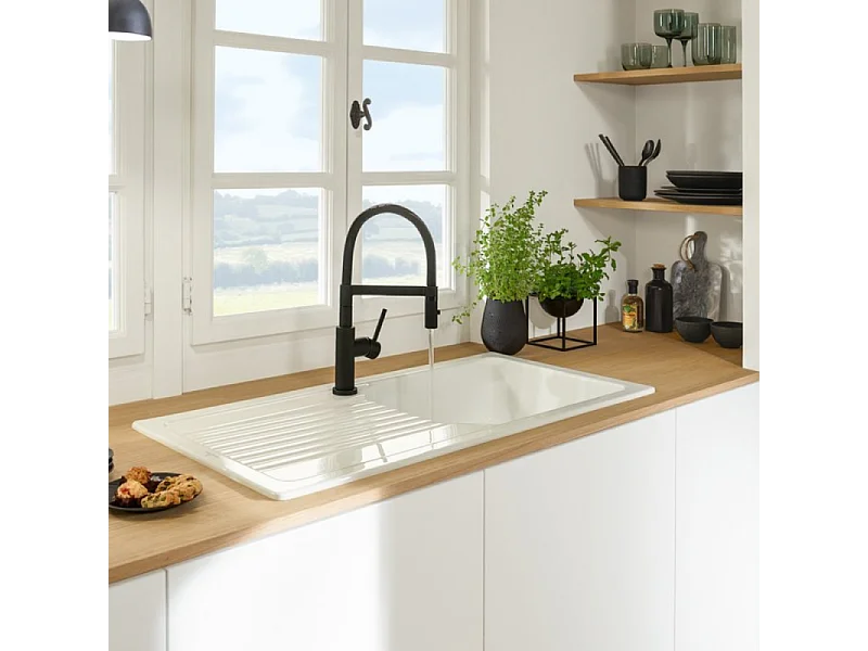 Robinet cuisine semi-pro VILLEROY ET BOCH Steel Expert compact window noir mat