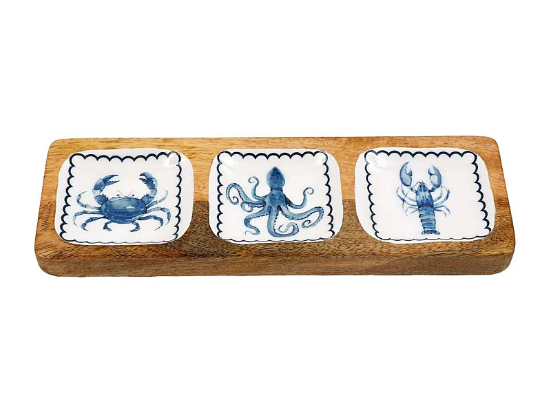Plateau en manguier et émail Mer 3 blocs