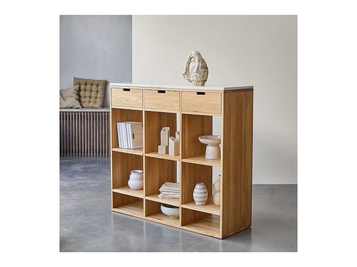 Console en bois de chêne massif et terrazzo premium White Miho