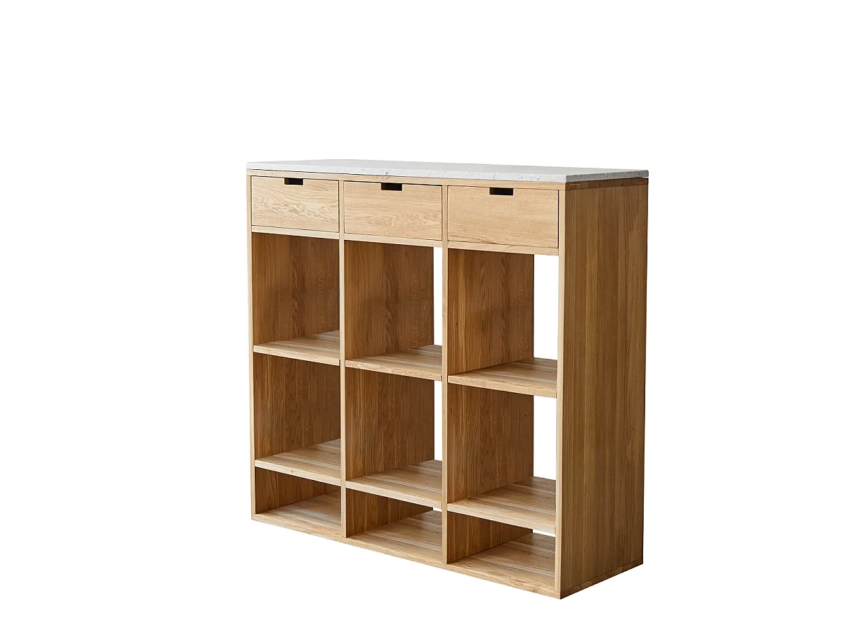Console in legno di rovere massello e battuto di terrazzo premium White Miho