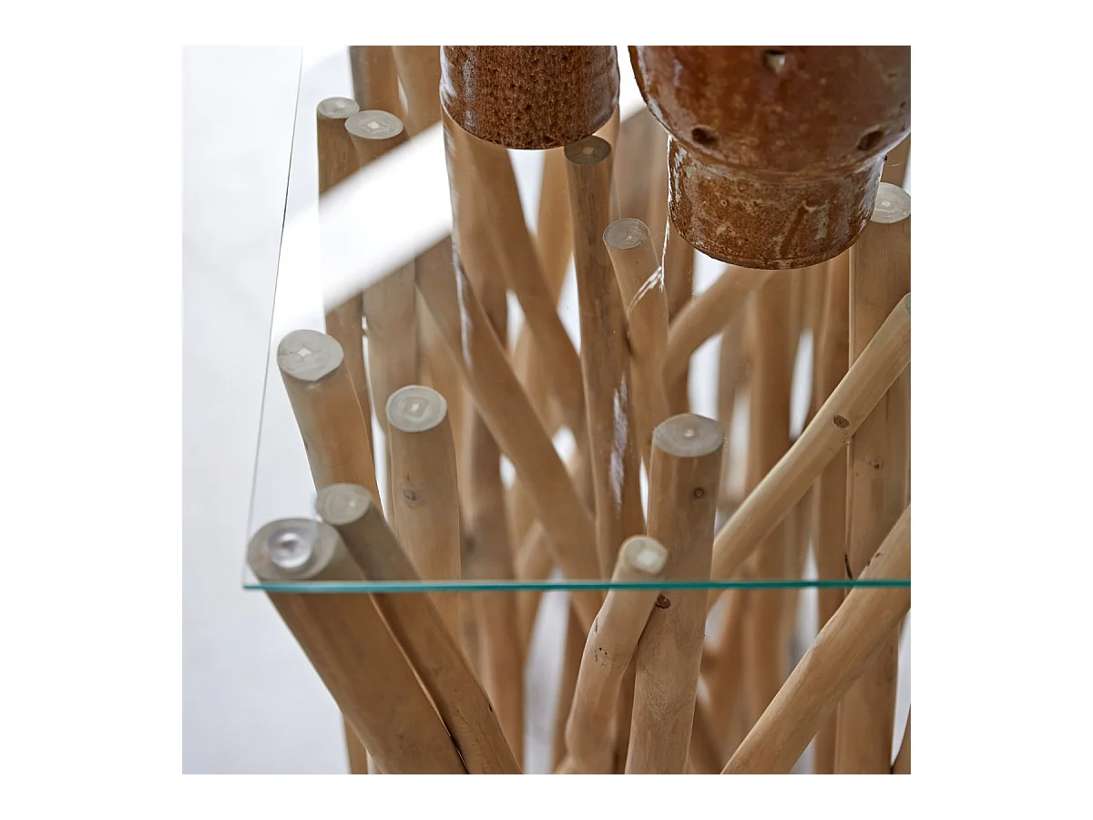 Konsole aus Teak Treibholz Flur Wohnzimmer Tisch Beistelltisch Glas Glasplatte