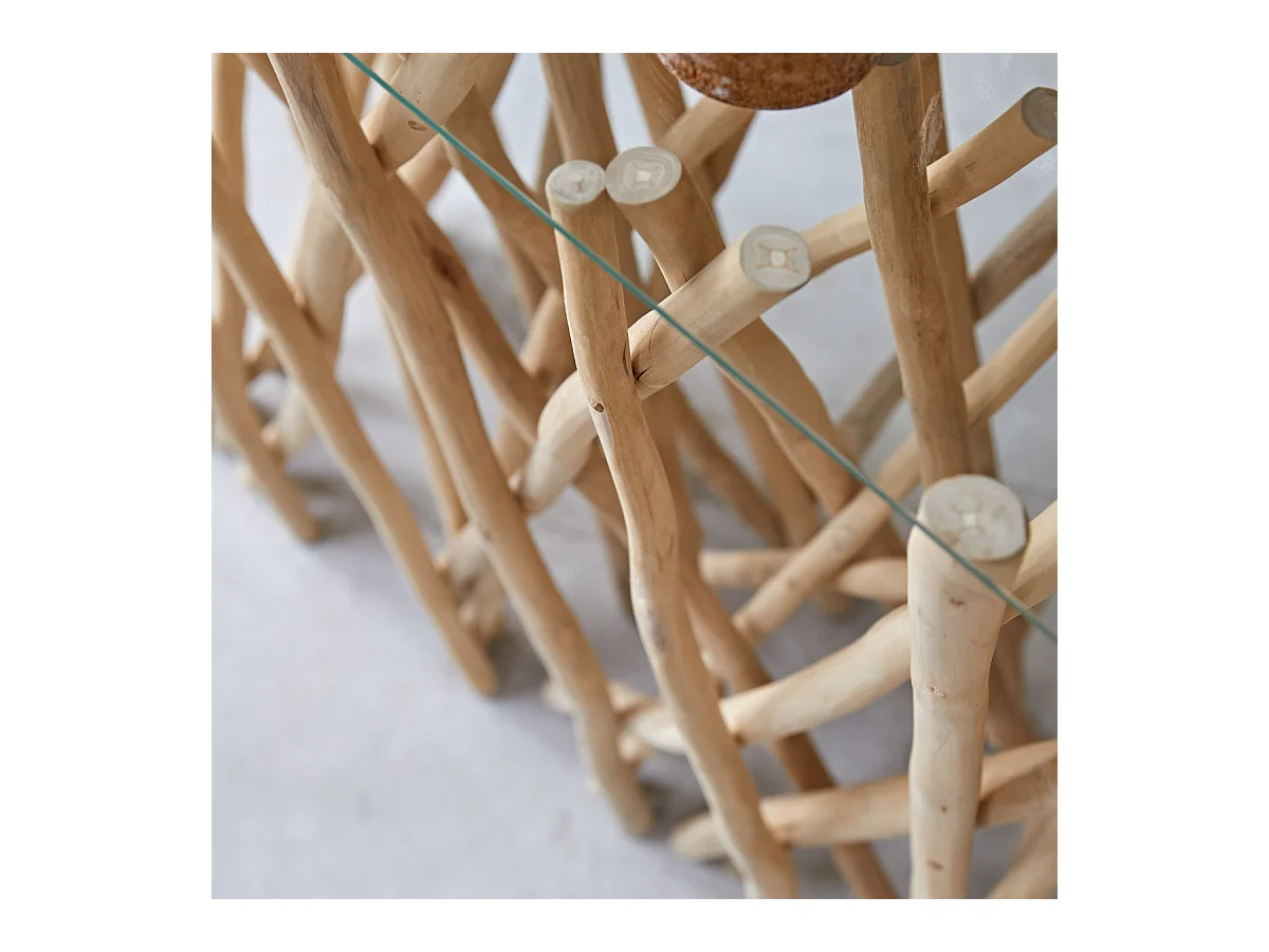 Konsole aus Teak Treibholz Flur Wohnzimmer Tisch Beistelltisch Glas Glasplatte