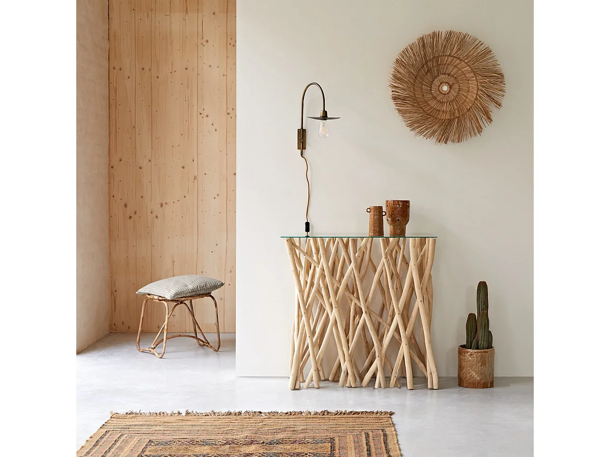 Consolle in legno di teak e vetro per ingresso o soggiorno