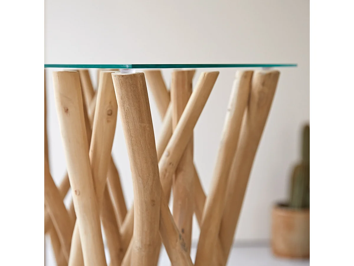 Consolle in legno di teak e vetro per ingresso o soggiorno