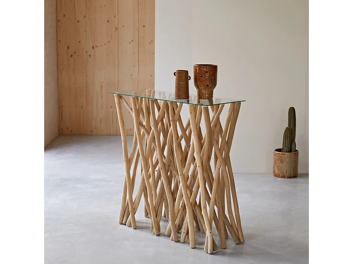 Consolle in legno di teak e vetro per ingresso o soggiorno