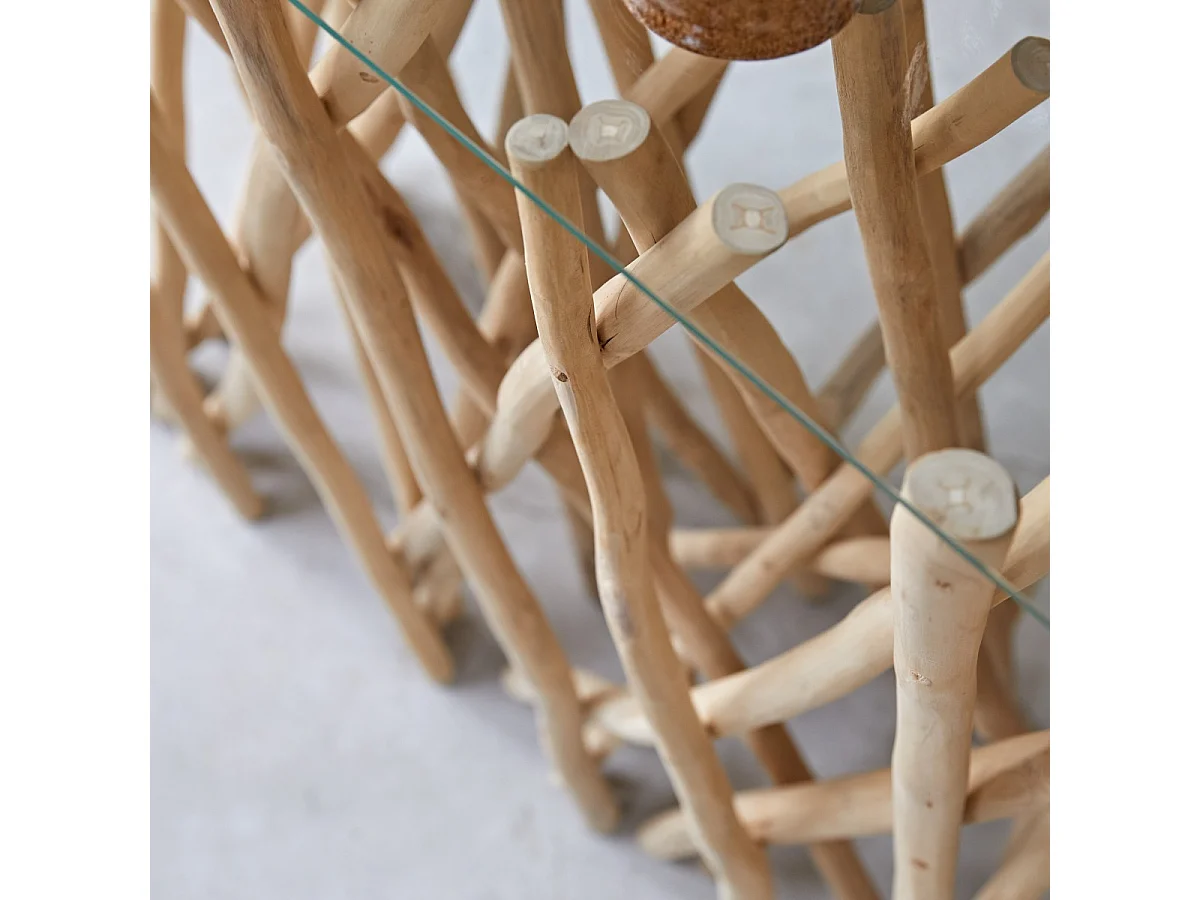 Consolle in legno di teak e vetro per ingresso o soggiorno