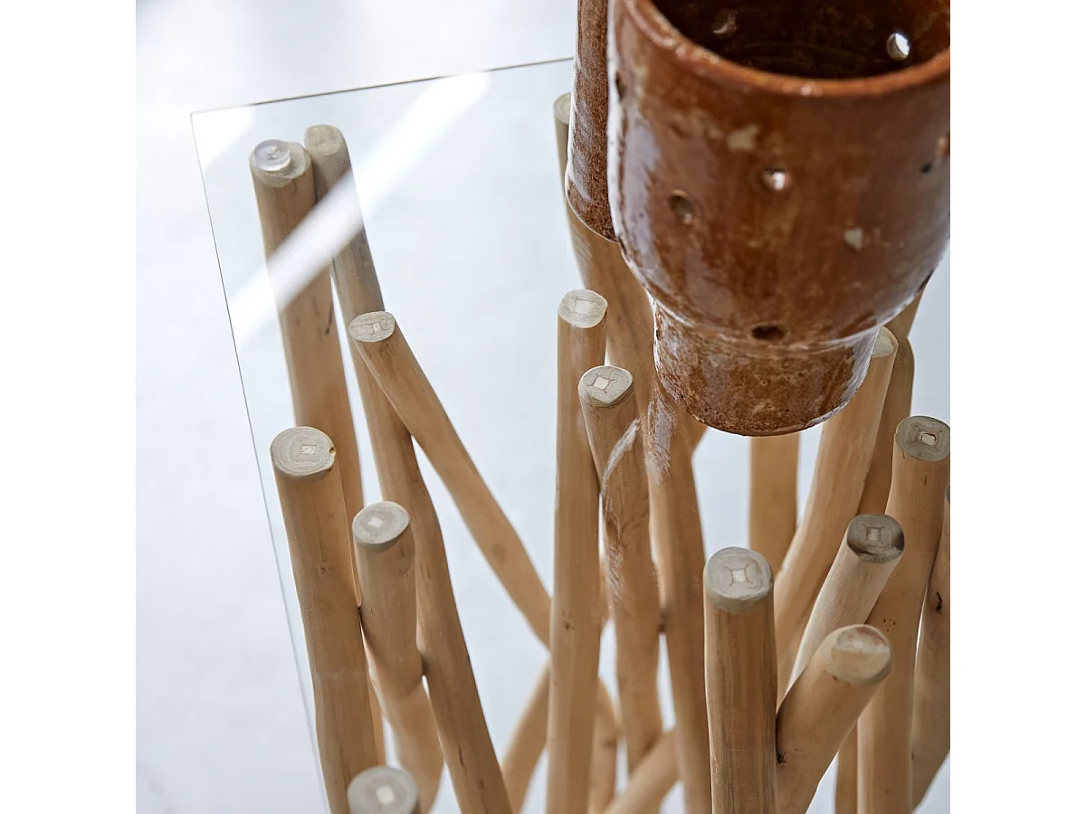 Consolle in legno di teak e vetro per ingresso o soggiorno