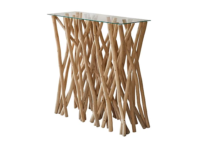 Consolle in legno di teak e vetro per ingresso o soggiorno